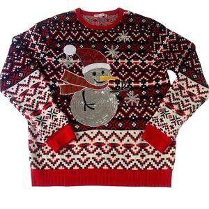 UGLY CHRISTMAS SWEATER SPARKLING SEQUINS & WINTER PATTERN, SIZE XL